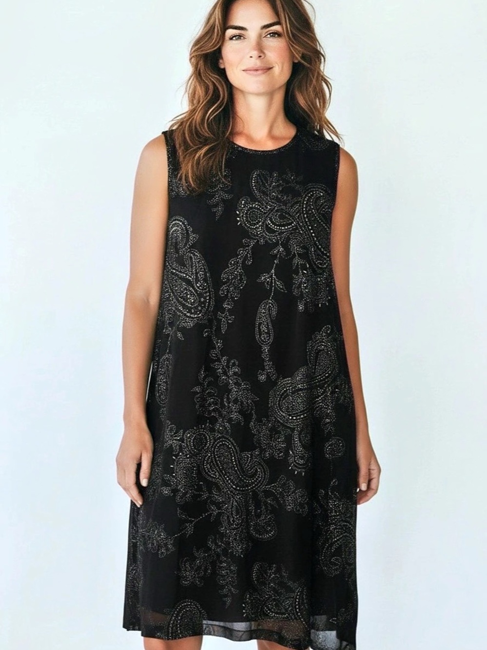 Signature by Robbie Bee Signature Paisley Mini Dress in Black Size 14P Like New